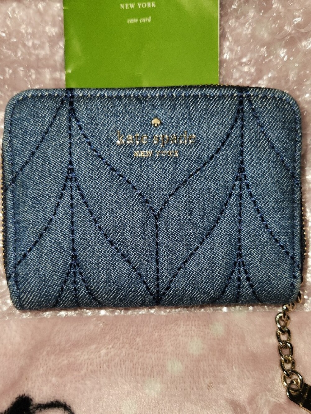 kate spade Quilted Denim Zip Card Case Wallet - Navy Blue - Picture 2 of 13